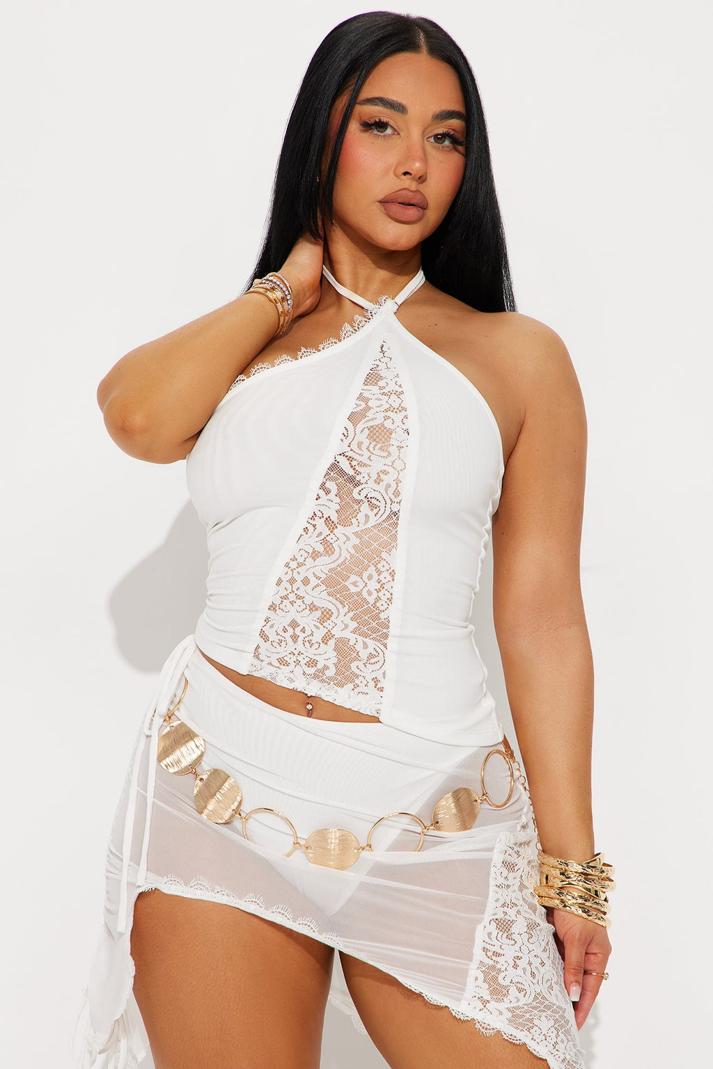 Desert Dreams Mesh Halter Top - White