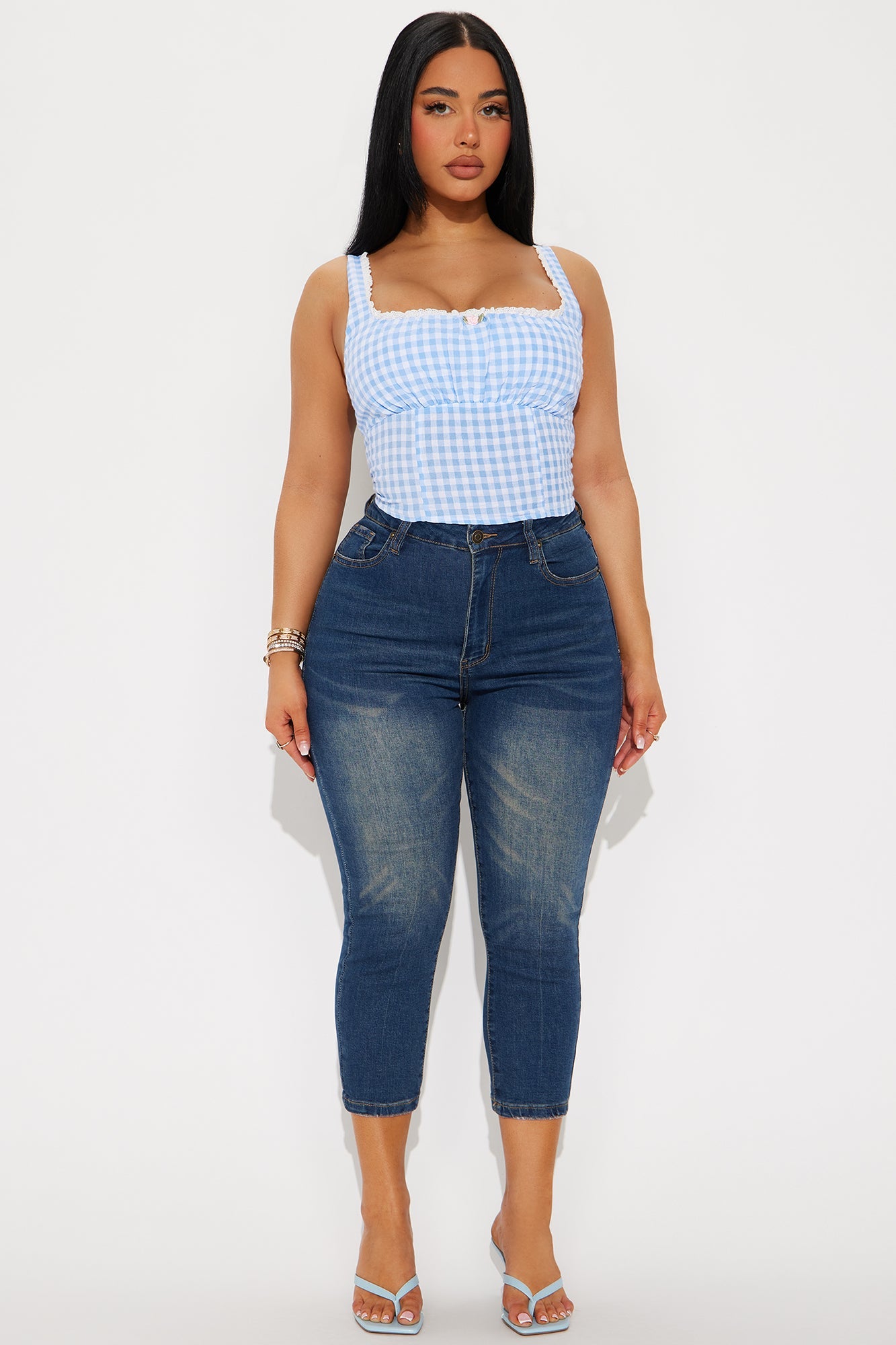 Gingham Charm Top - White/Blue