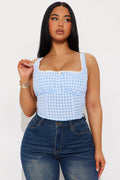 Gingham Charm Top - White/Blue
