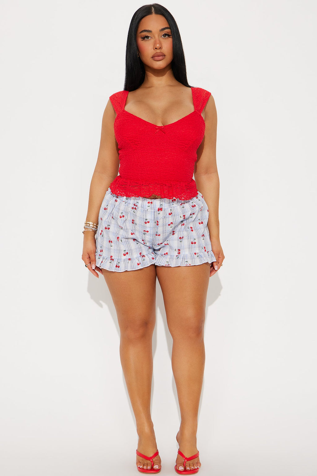Set The Scene Lace Top - Red