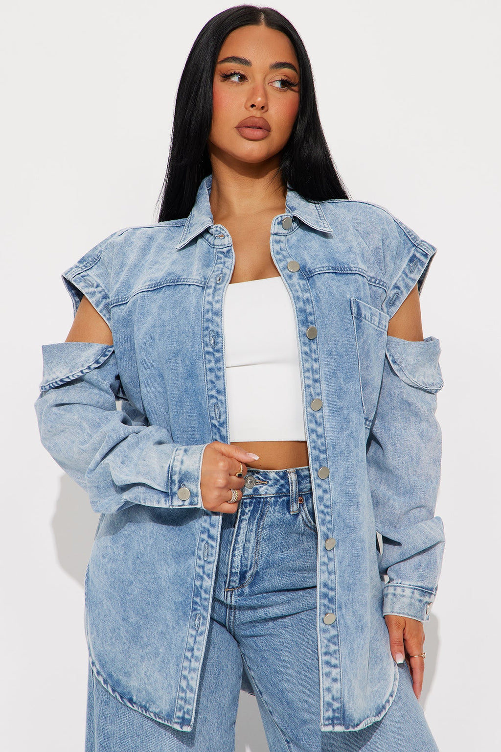 Feeling Grunge Denim Shacket - Light Wash