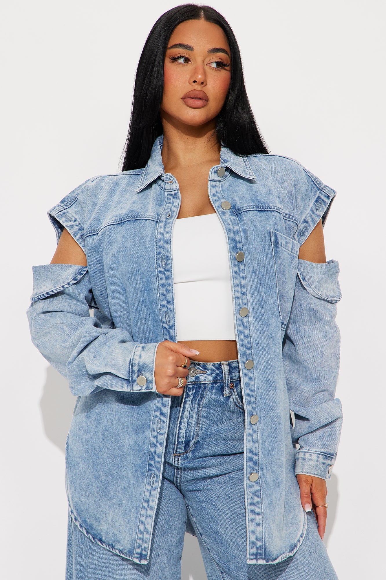 Feeling Grunge Denim Shacket - Light Wash