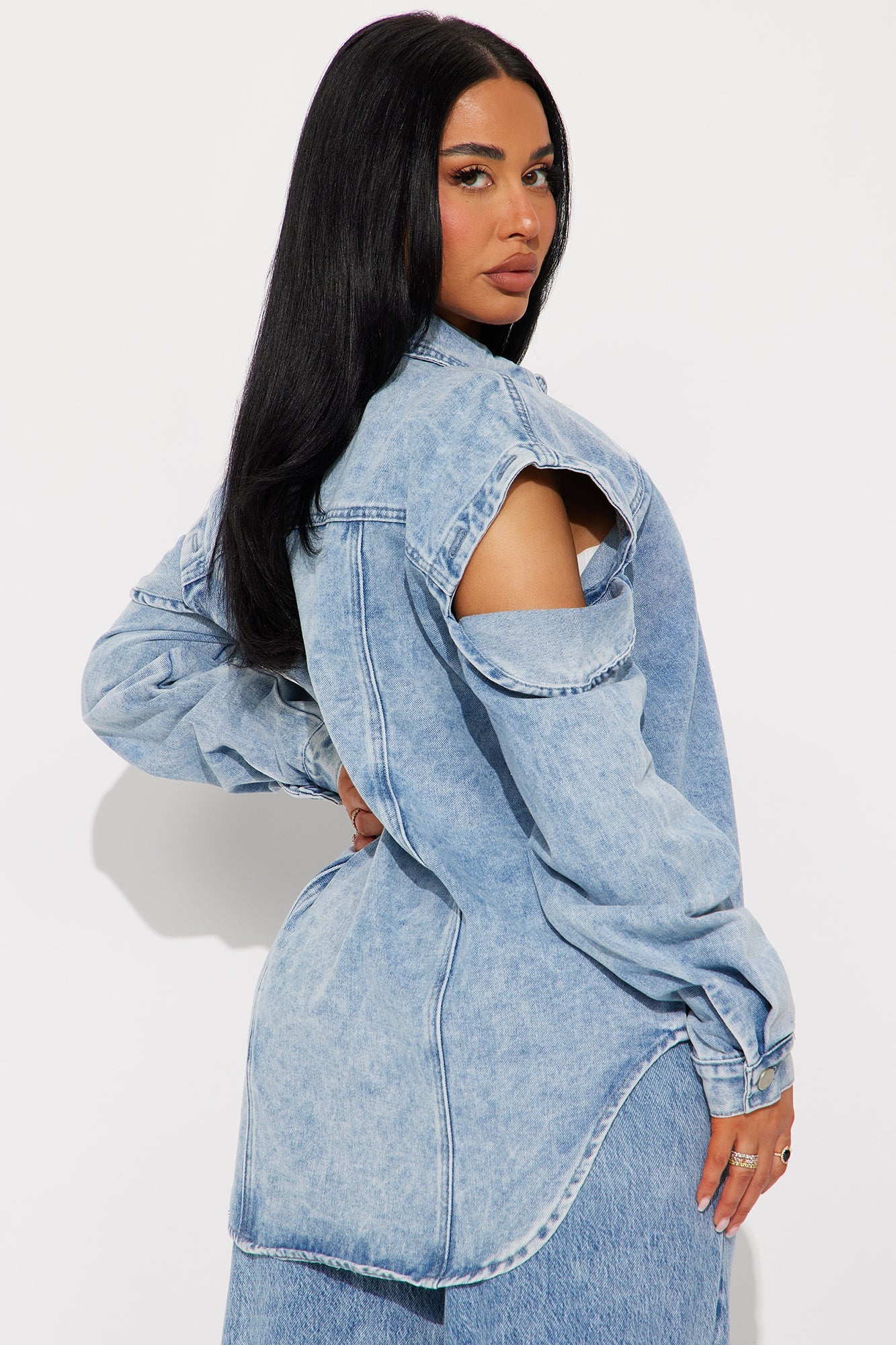 Feeling Grunge Denim Shacket - Light Wash