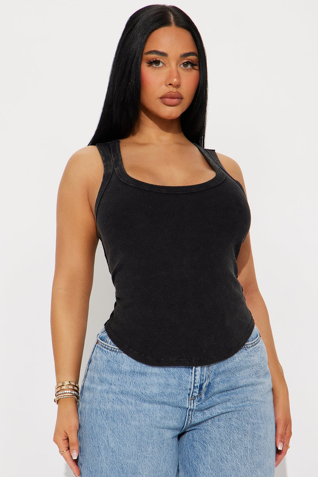 The Washed Scoop Neck Tank - Black
