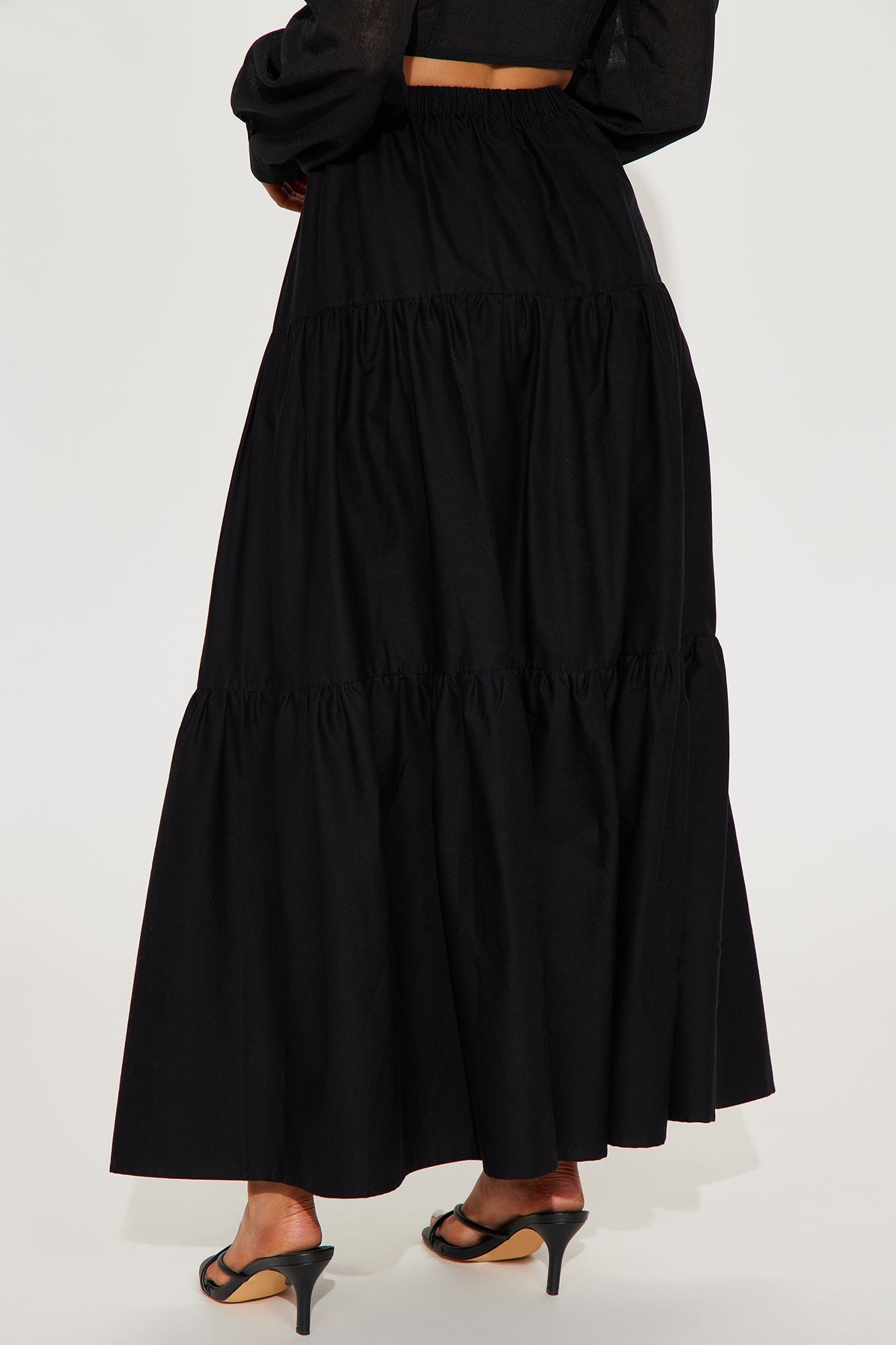 Zoey Poplin Tiered Maxi Skirt - Black