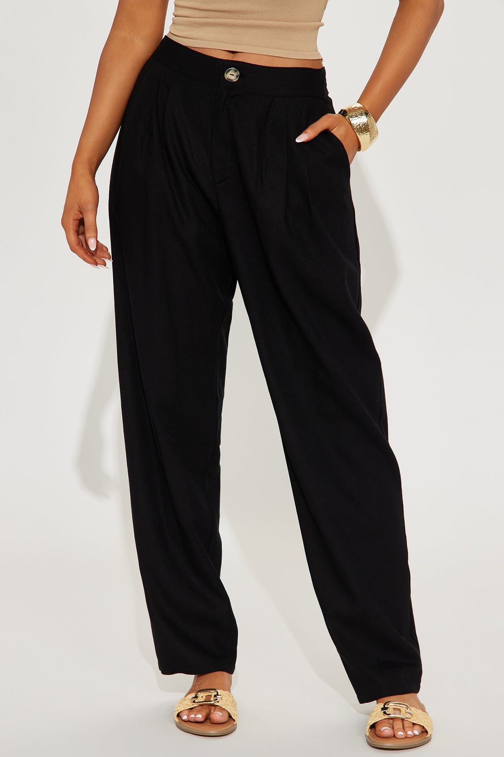Aliza Wide Leg Linen Trouser - Black