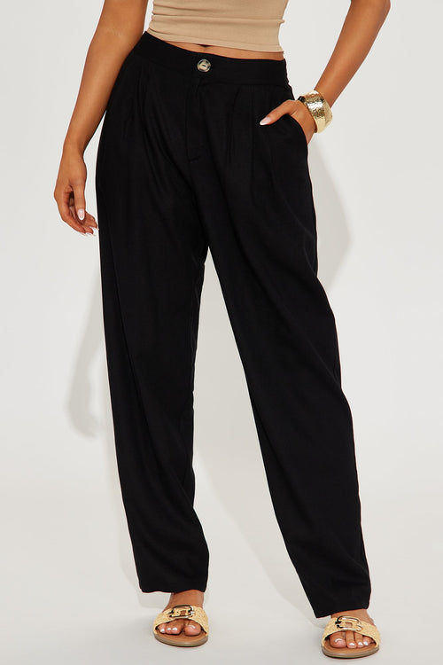 Aliza Wide Leg Linen Trouser - Black
