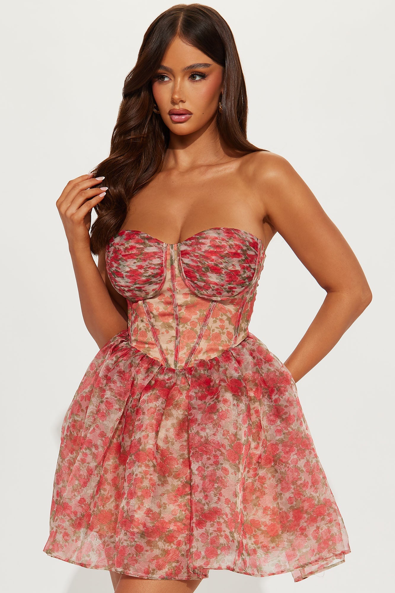 Rosabelle Floral Corset Mini Dress - Red/combo