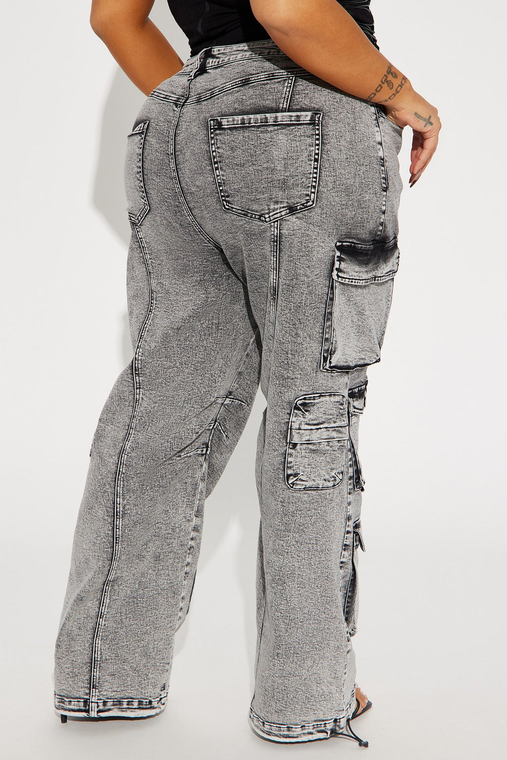 Fairfax High Rise Stretch Cargo Jeans - Acid Wash Grey