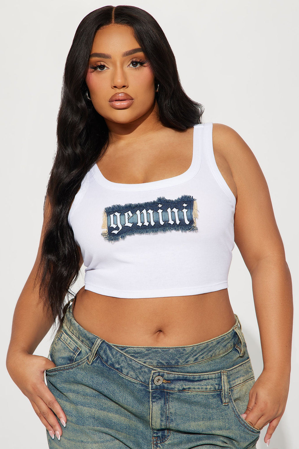 Gemini Energy Denim Patch Tank Top - White
