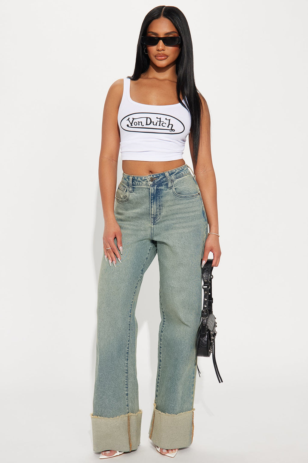 All The While Cuffed Wide Leg Jeans - Vintage Wash
