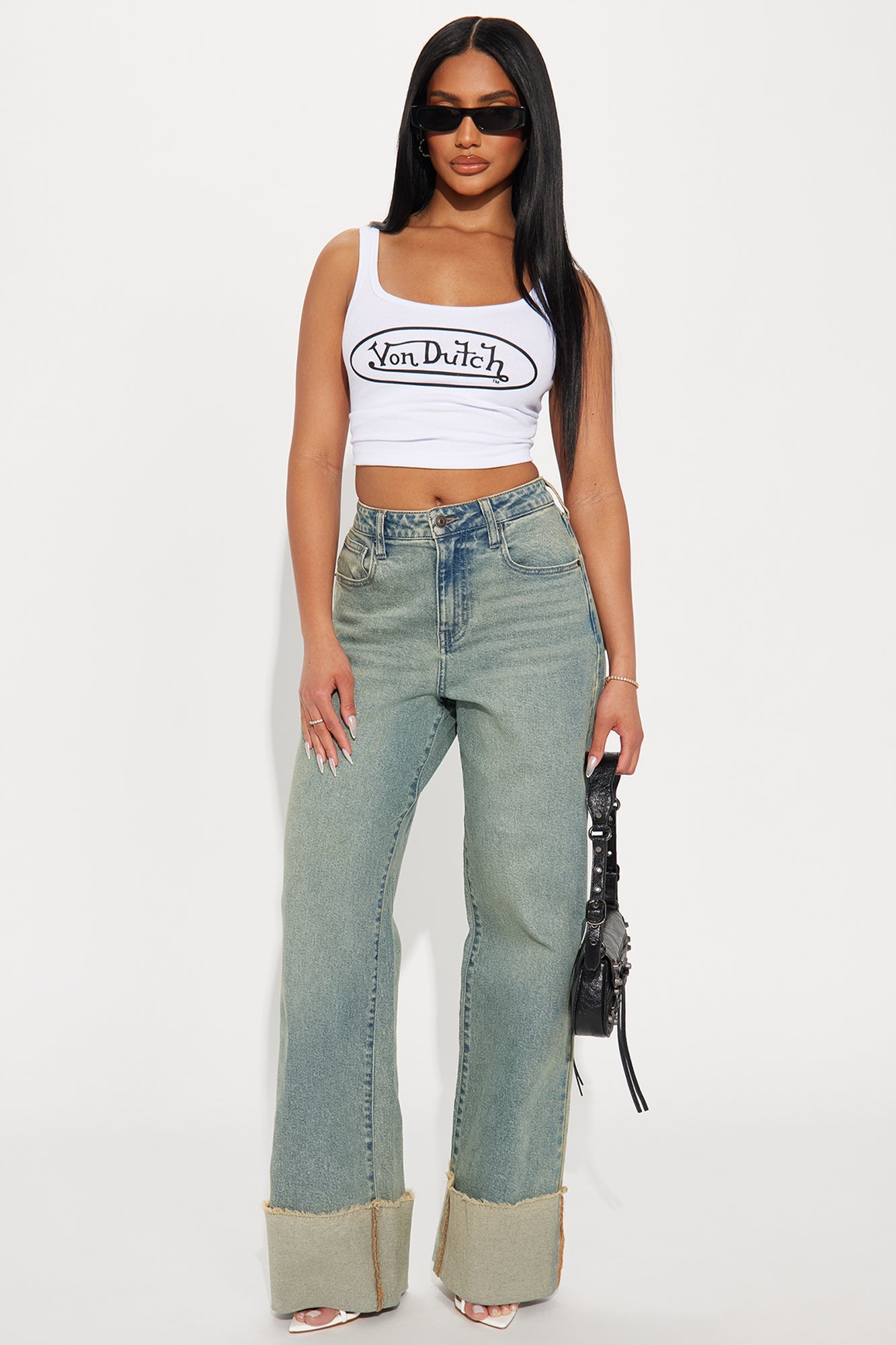 All The While Cuffed Wide Leg Jeans - Vintage Wash