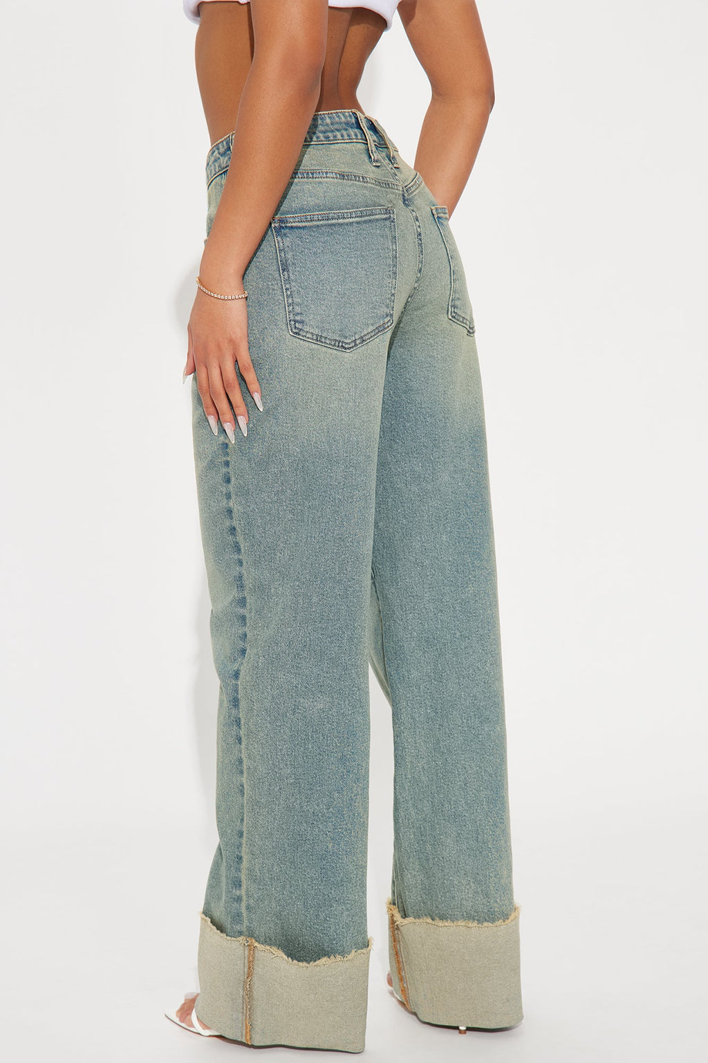 All The While Cuffed Wide Leg Jeans - Vintage Wash