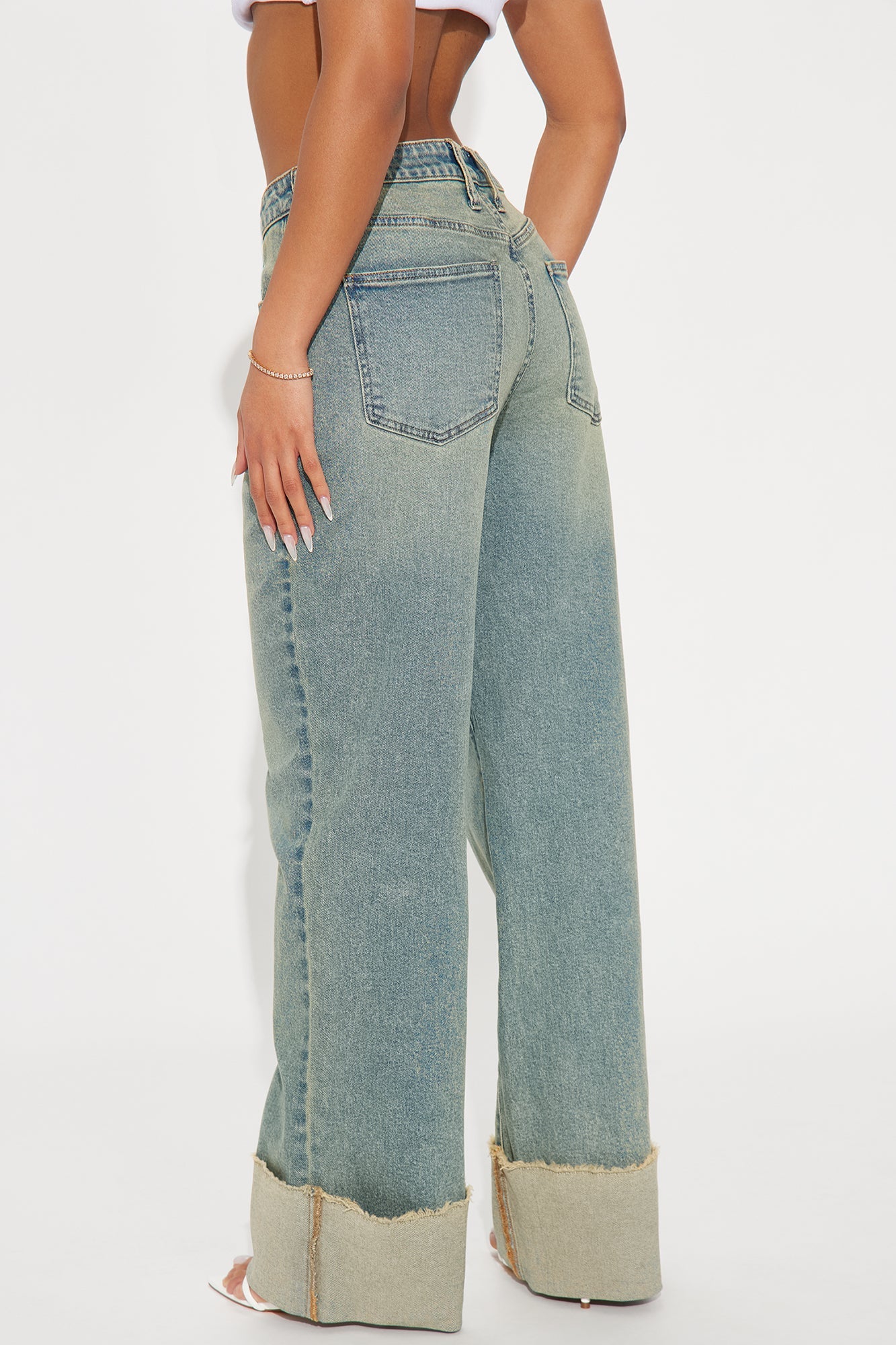 All The While Cuffed Wide Leg Jeans - Vintage Wash