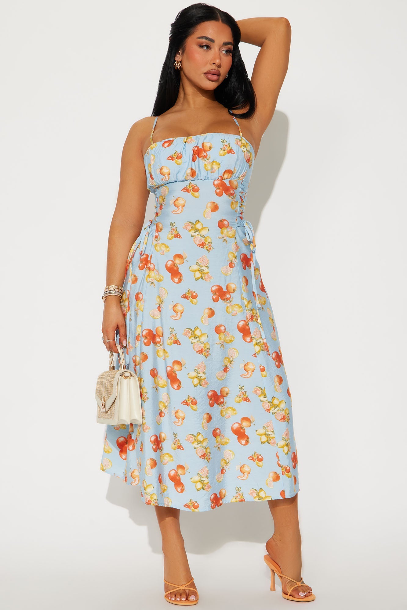 Jackie Lace Up Midi Dress - Blue/combo