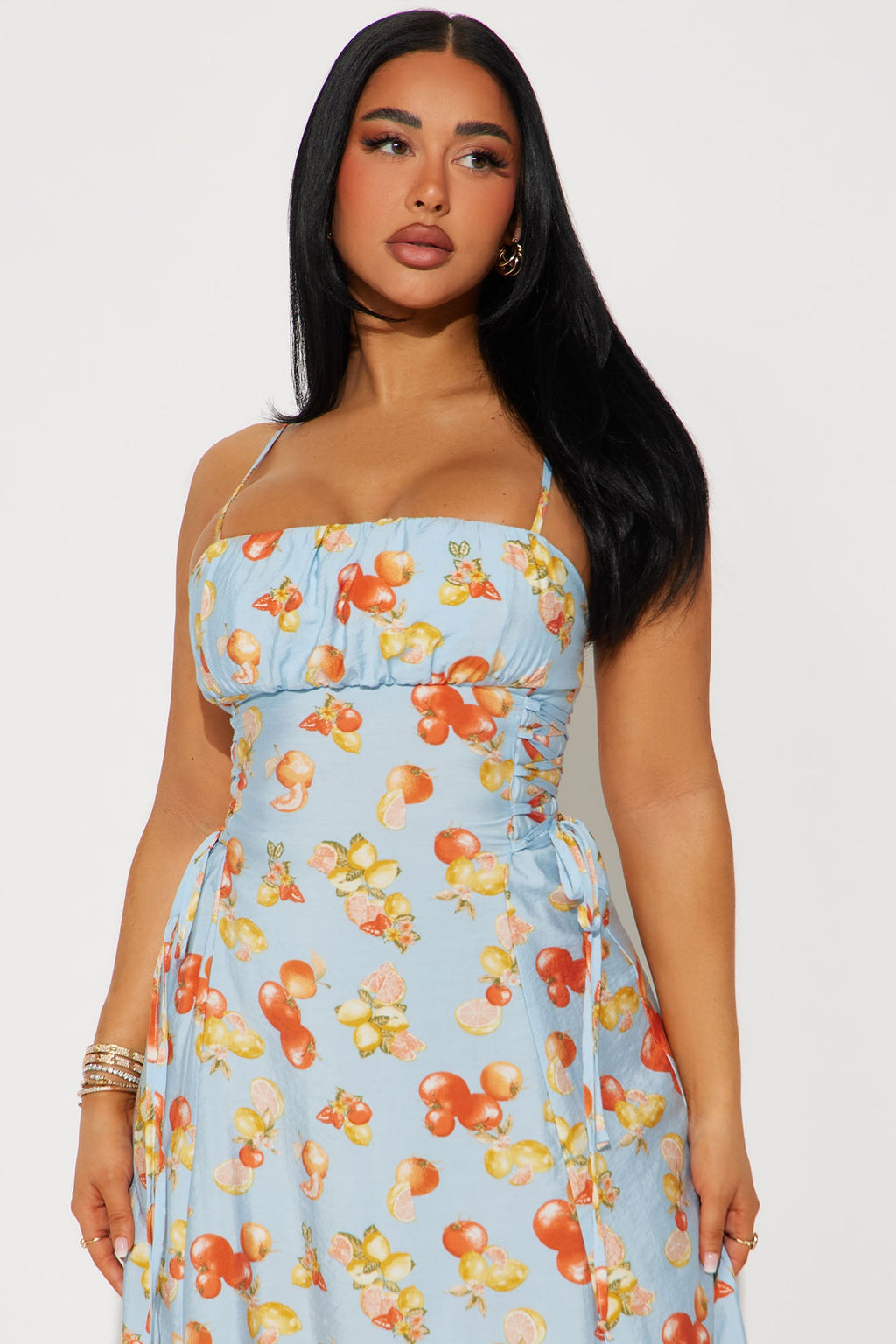 Jackie Lace Up Midi Dress - Blue/combo