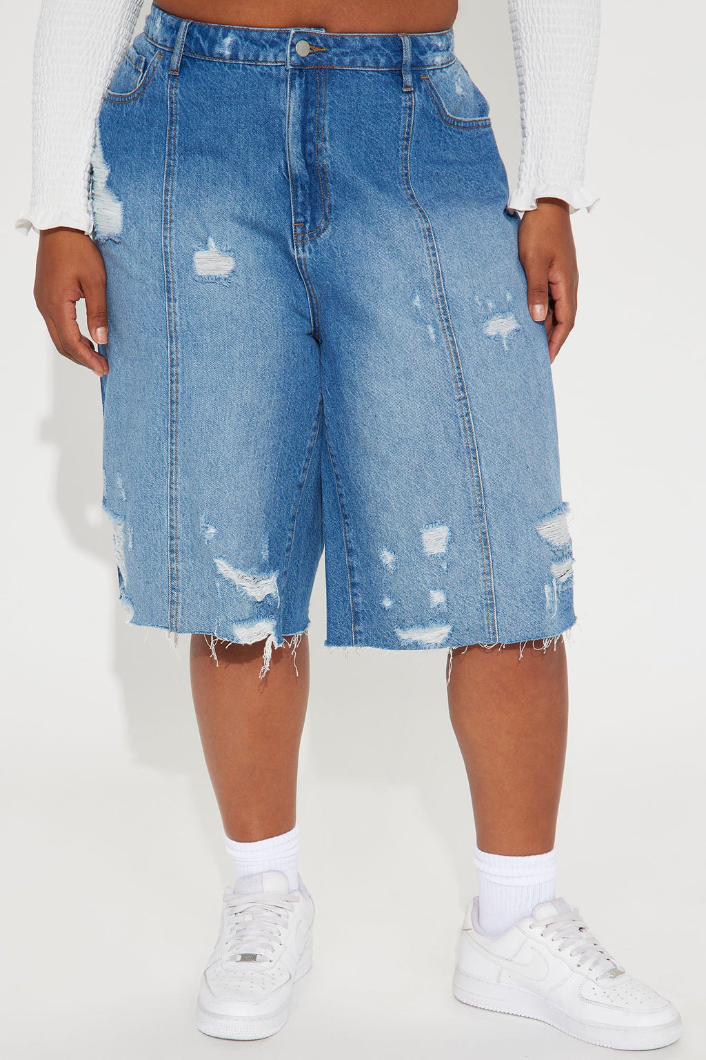 Back In Time Ripped Non Stretch Denim Jorts - Dark Wash