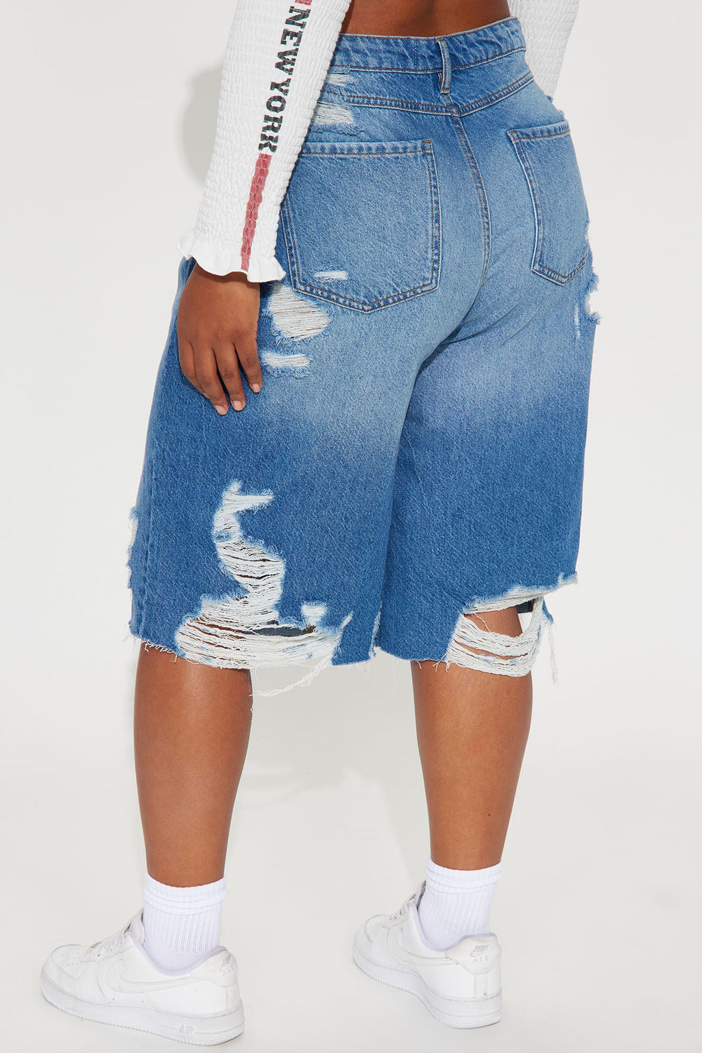 Back In Time Ripped Non Stretch Denim Jorts - Dark Wash