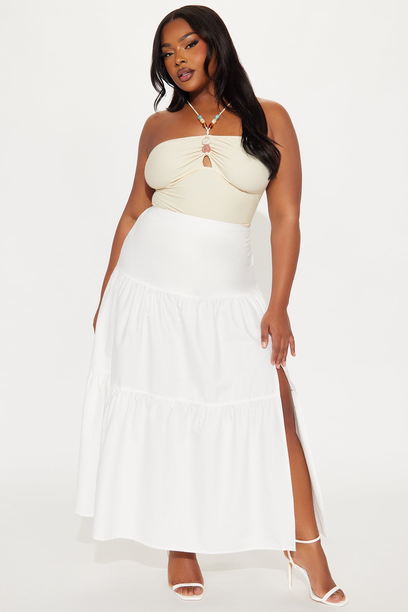 Zoey Poplin Tiered Maxi Skirt - White