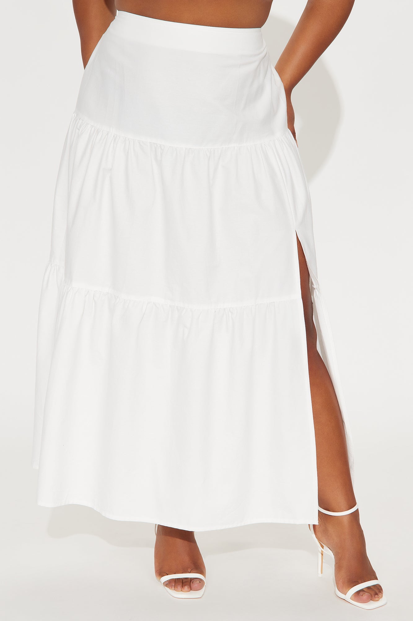 Zoey Poplin Tiered Maxi Skirt - White