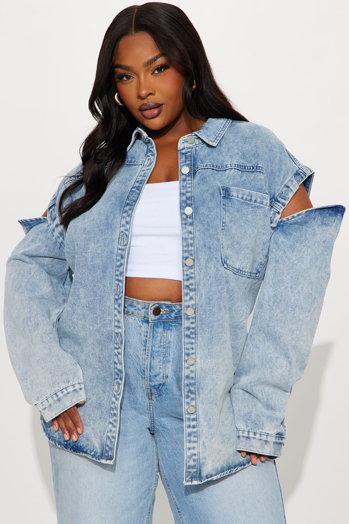 Feeling Grunge Denim Shacket - Light Wash