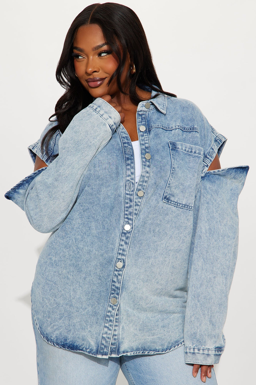Feeling Grunge Denim Shacket - Light Wash