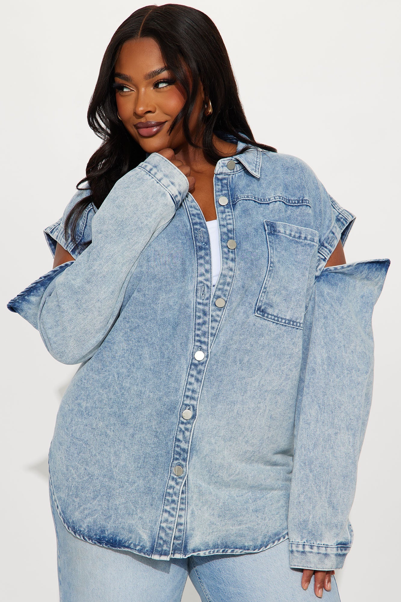 Feeling Grunge Denim Shacket - Light Wash
