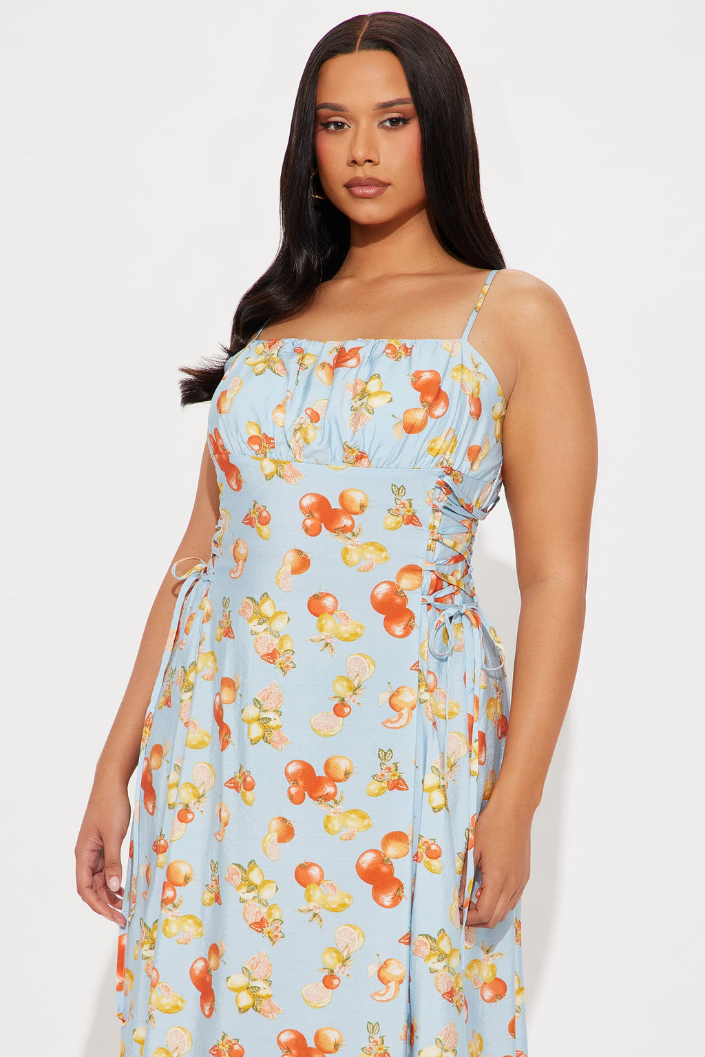 Jackie Lace Up Midi Dress - Blue/combo