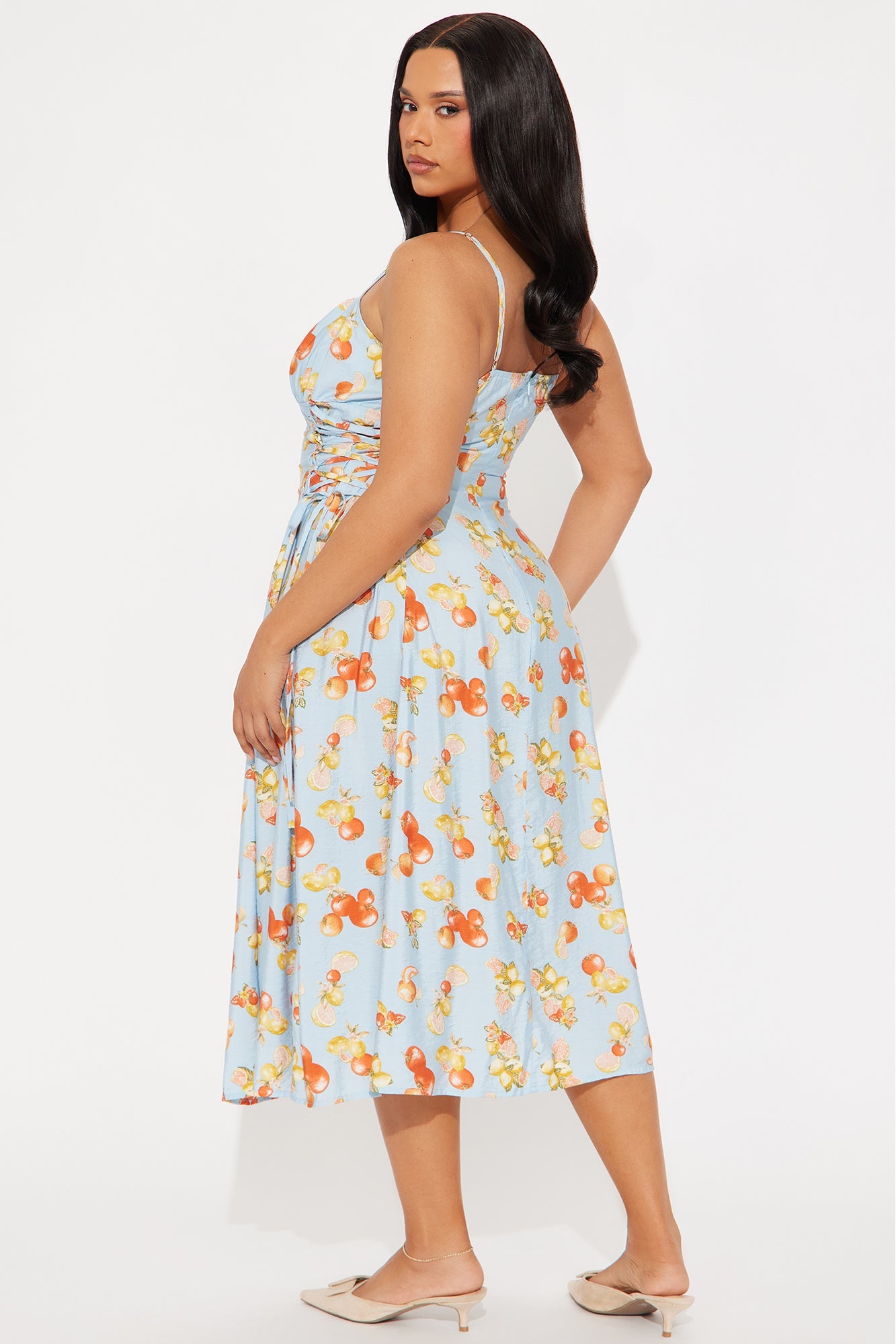 Jackie Lace Up Midi Dress - Blue/combo