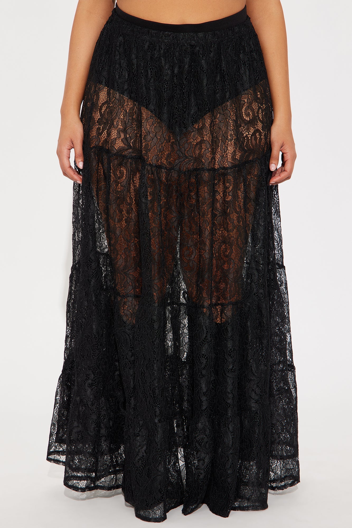 Victoria Lace Tiered Maxi Skirt - Black
