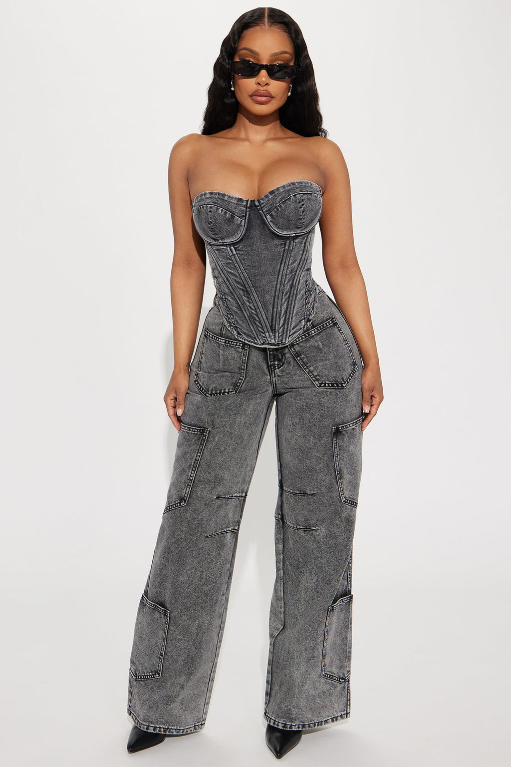 Bae For Tonight Denim Corset Top - Black Wash