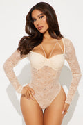 Hannah Sheer Lace Long Sleeve Bodysuit - Nude