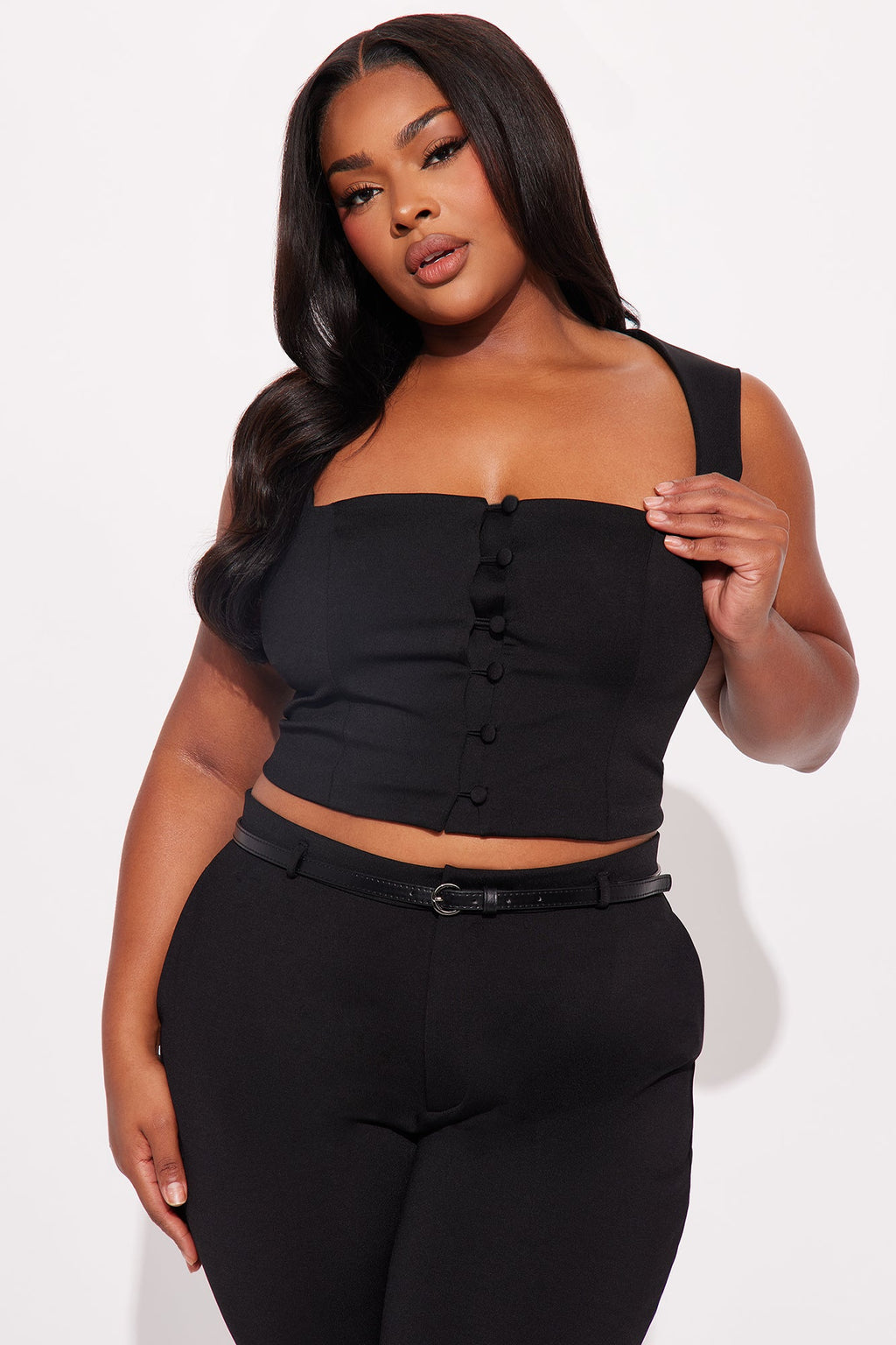 Hannah Square Neck Vest Capri Pant Set - Black