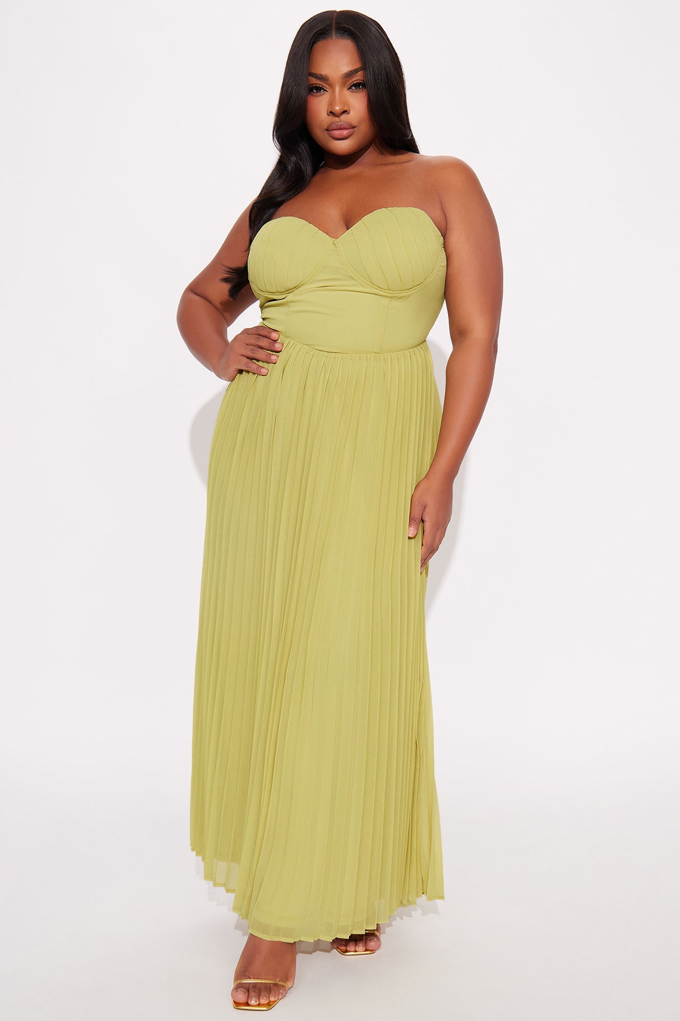 Stephanie Chiffon Pleated Gown - Chartreuse