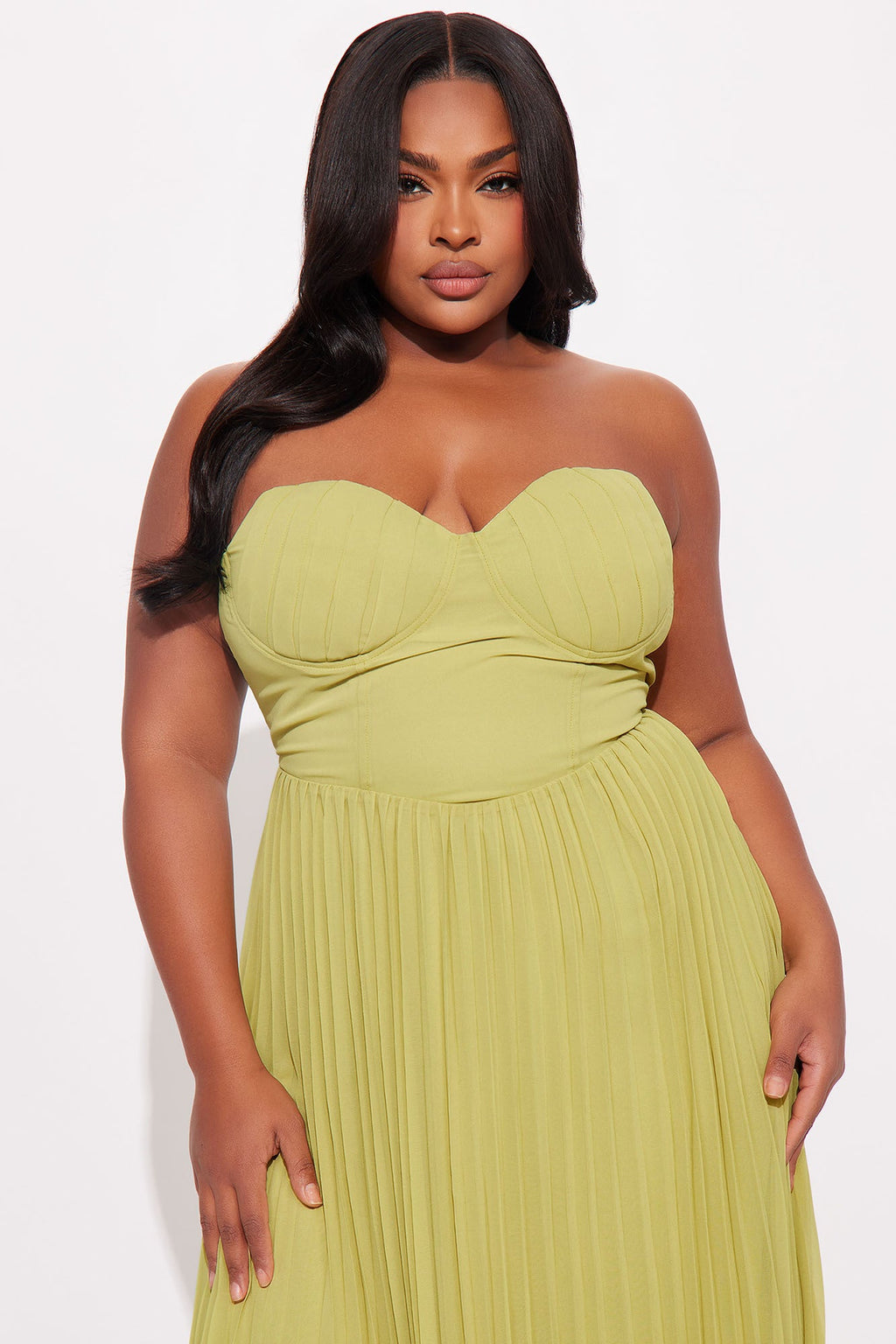 Stephanie Chiffon Pleated Gown - Chartreuse