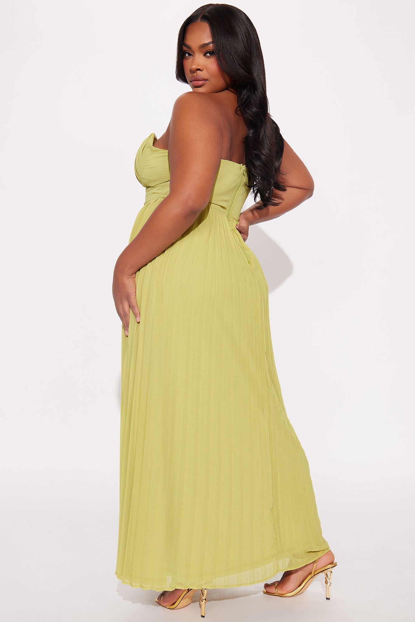 Stephanie Chiffon Pleated Gown - Chartreuse