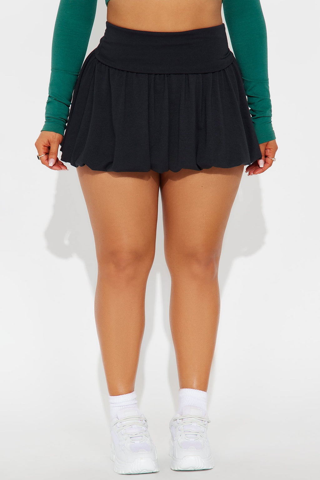 Shayla Foldover Bubble Mini Skirt - Black