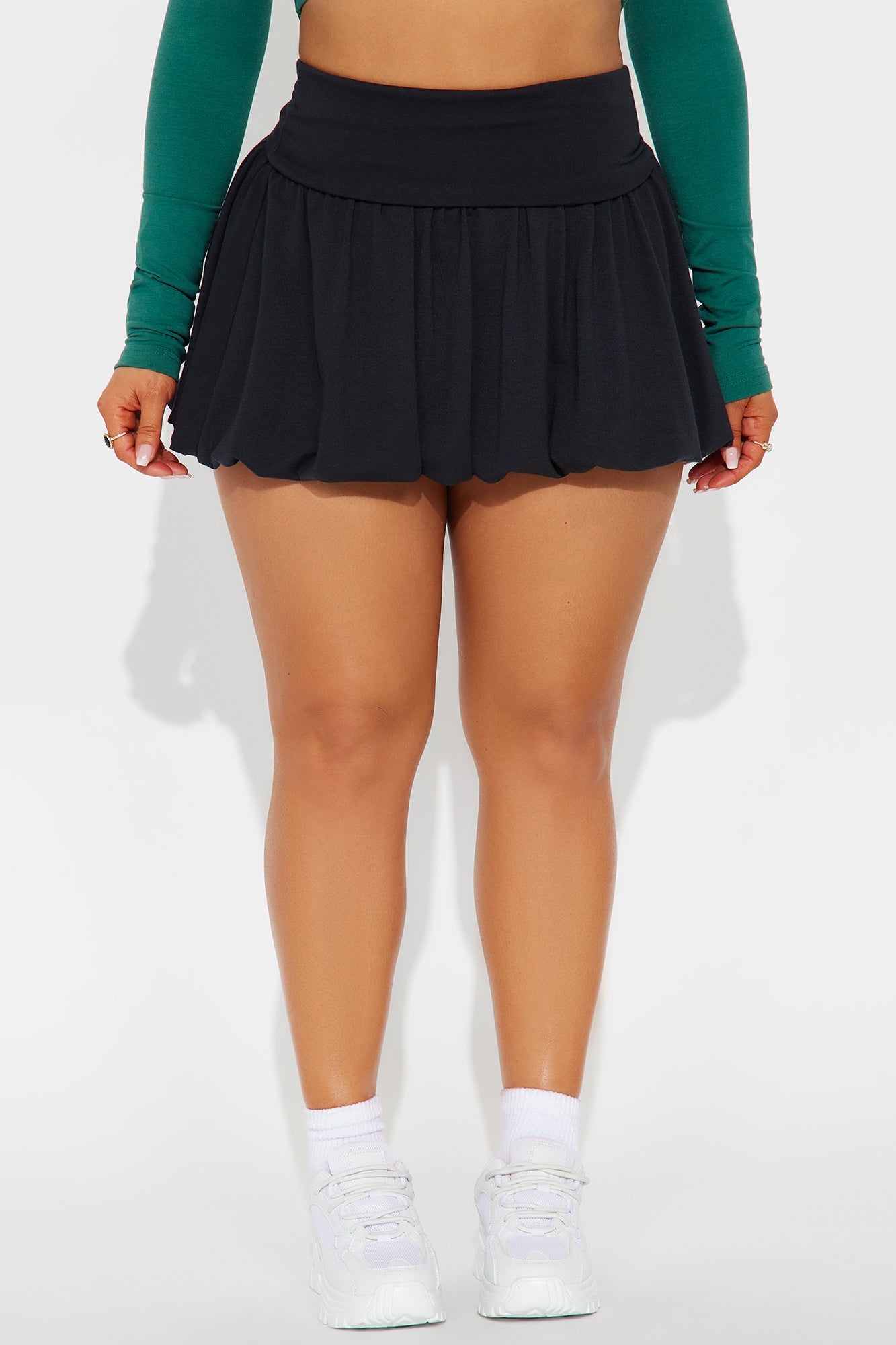 Shayla Foldover Bubble Mini Skirt - Black