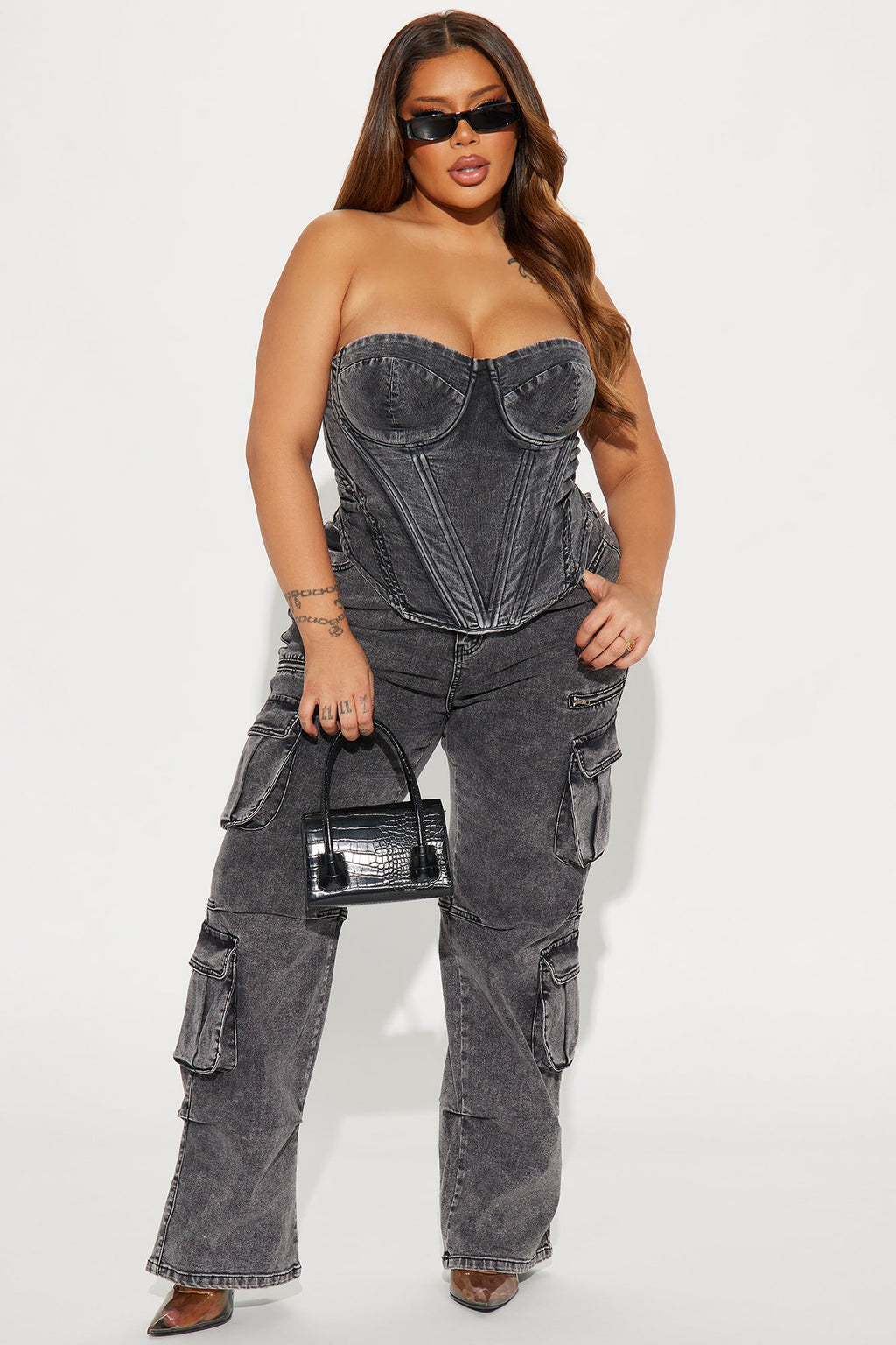 Bae For Tonight Denim Corset Top - Black Wash