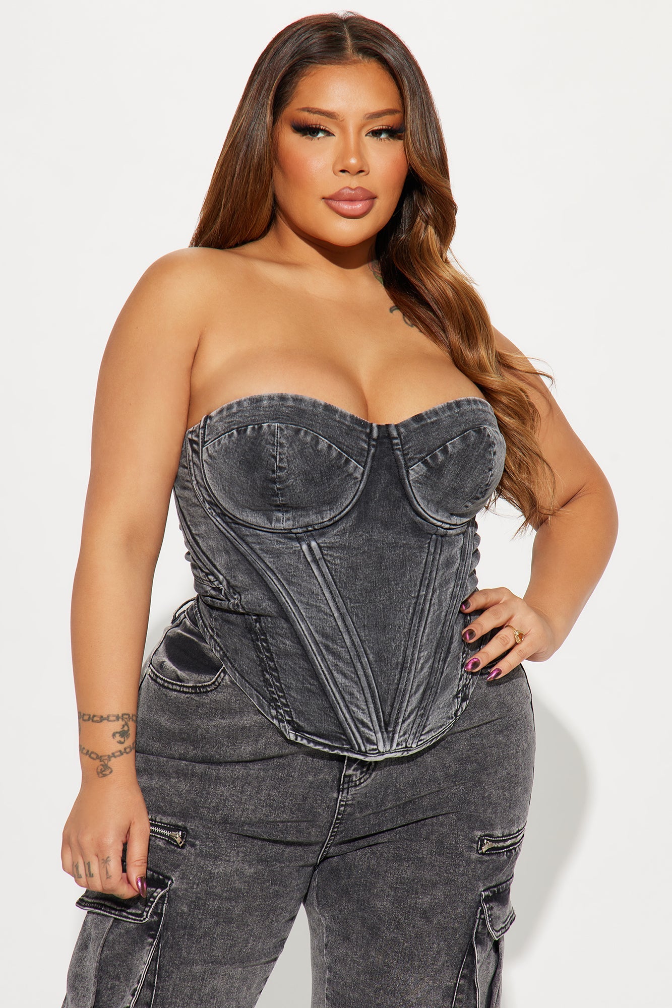 Bae For Tonight Denim Corset Top - Black Wash