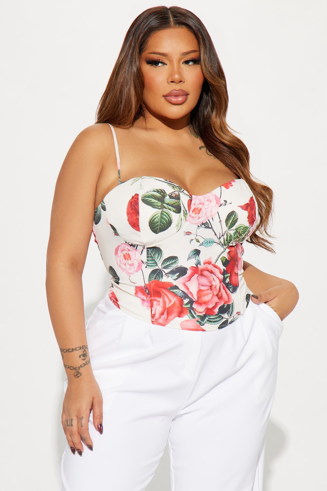Rosa Floral Corset Top - White/combo