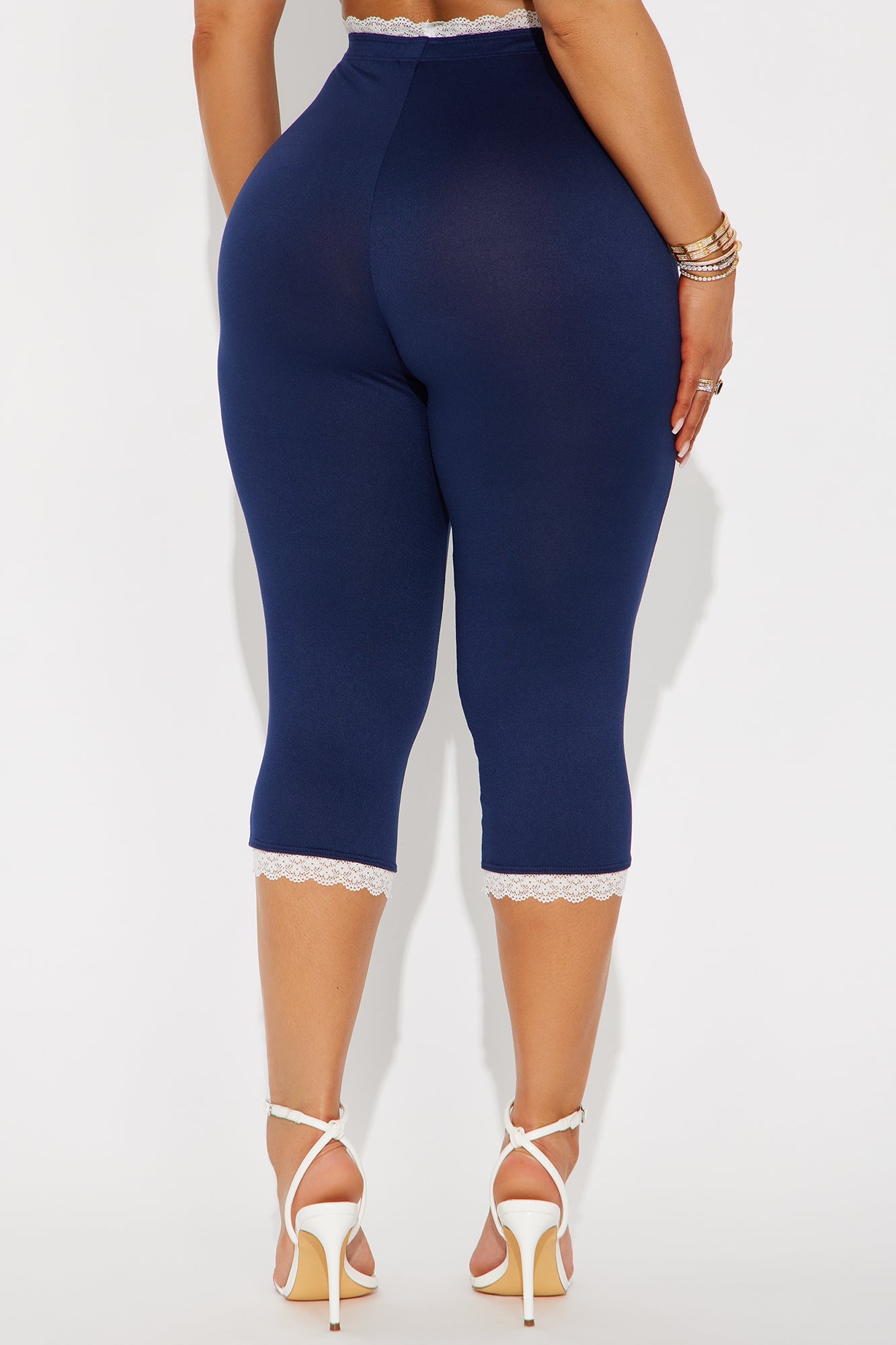 Valentina Solid Lace Trim Capri Legging - Navy
