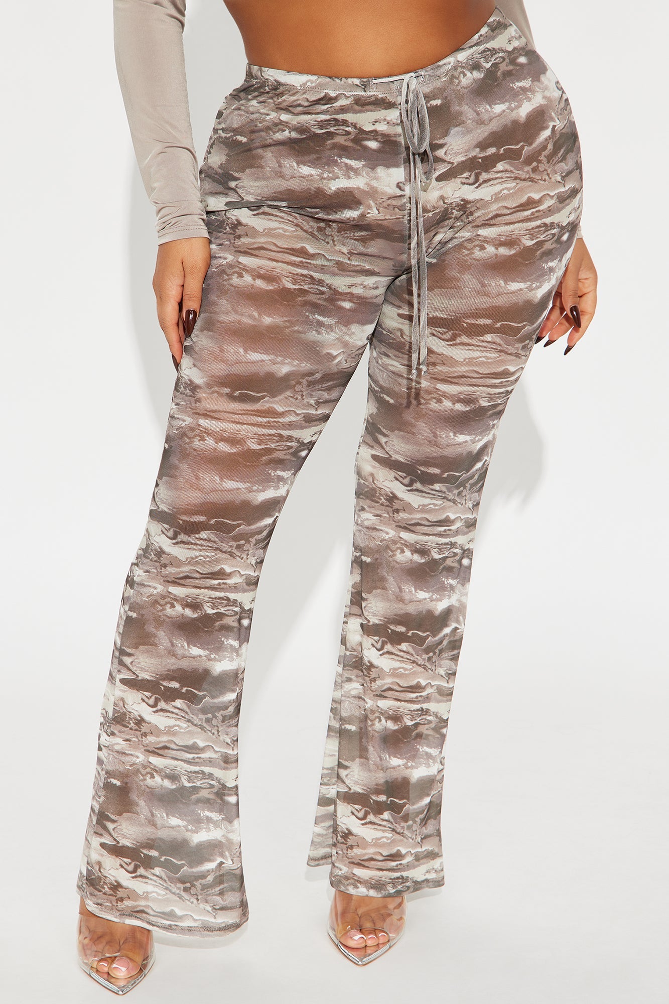 Estella Marble Mesh Flare Pant - Brown/combo