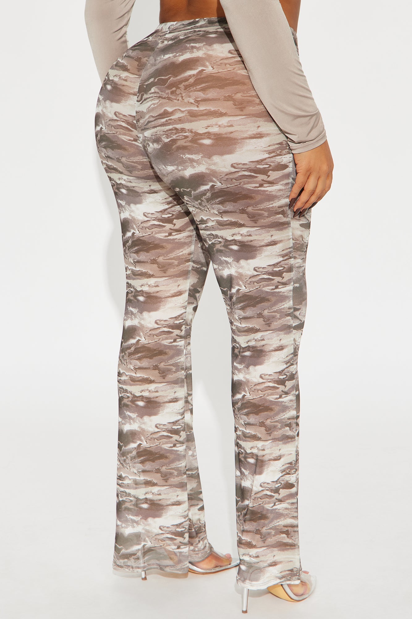 Estella Marble Mesh Flare Pant - Brown/combo