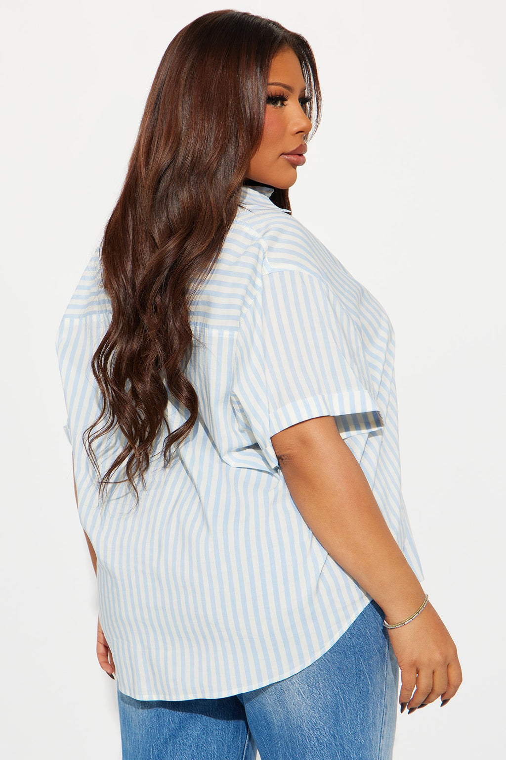 Breana Striped Button Front Shirt - Blue/combo