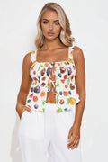 Delicate Taste Tie Front Top - White/combo