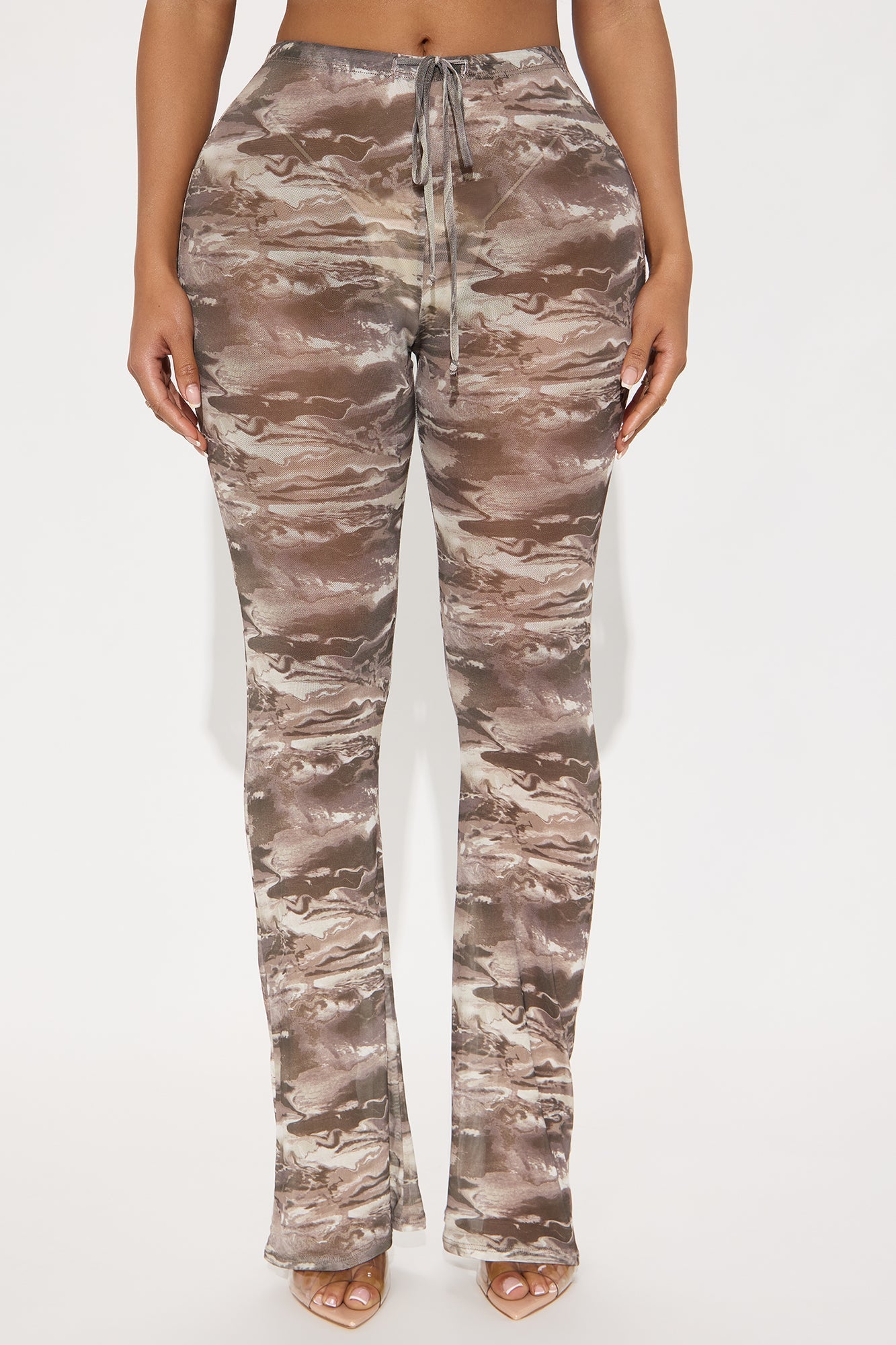 Estella Marble Mesh Flare Pant - Brown/combo