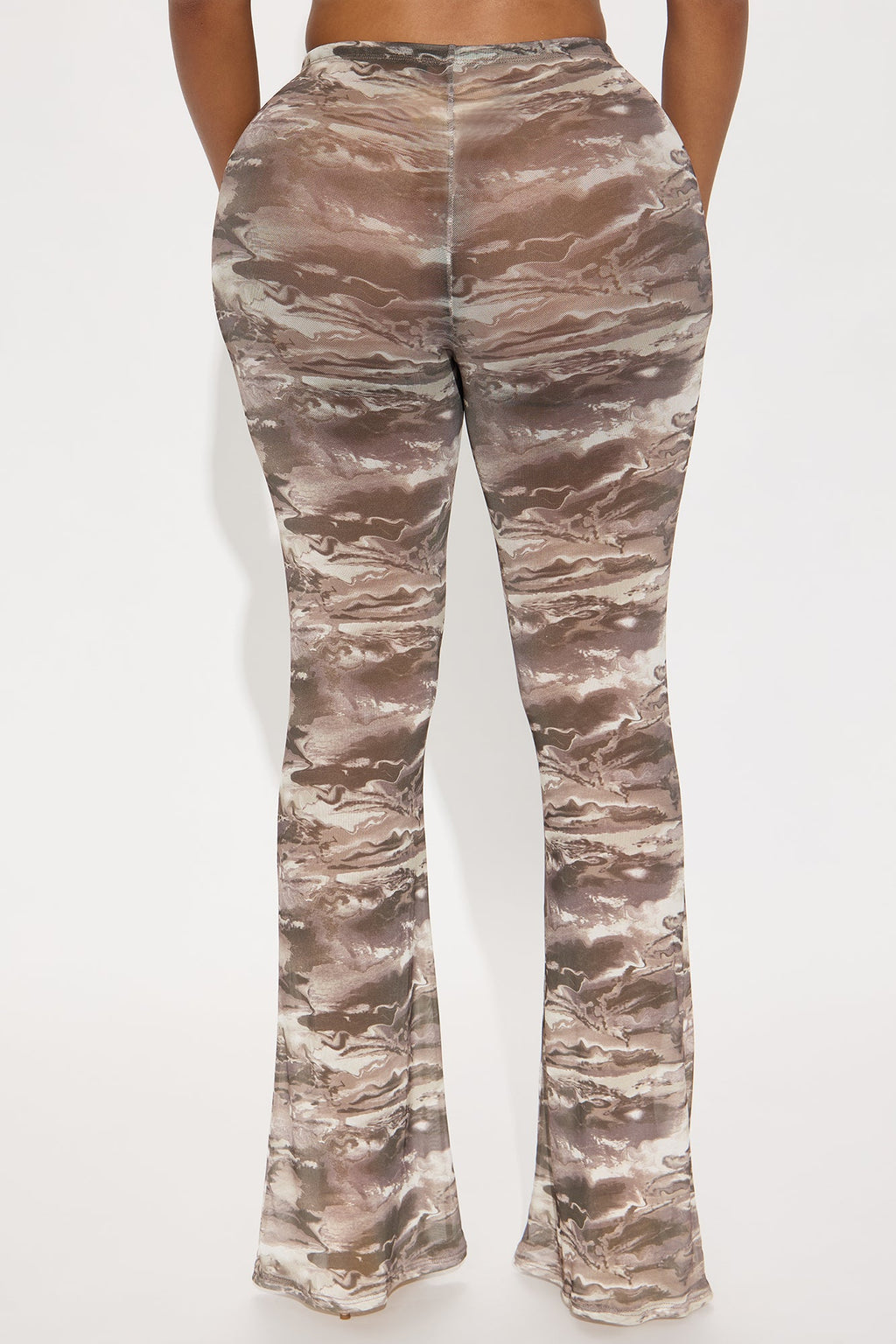 Estella Marble Mesh Flare Pant - Brown/combo