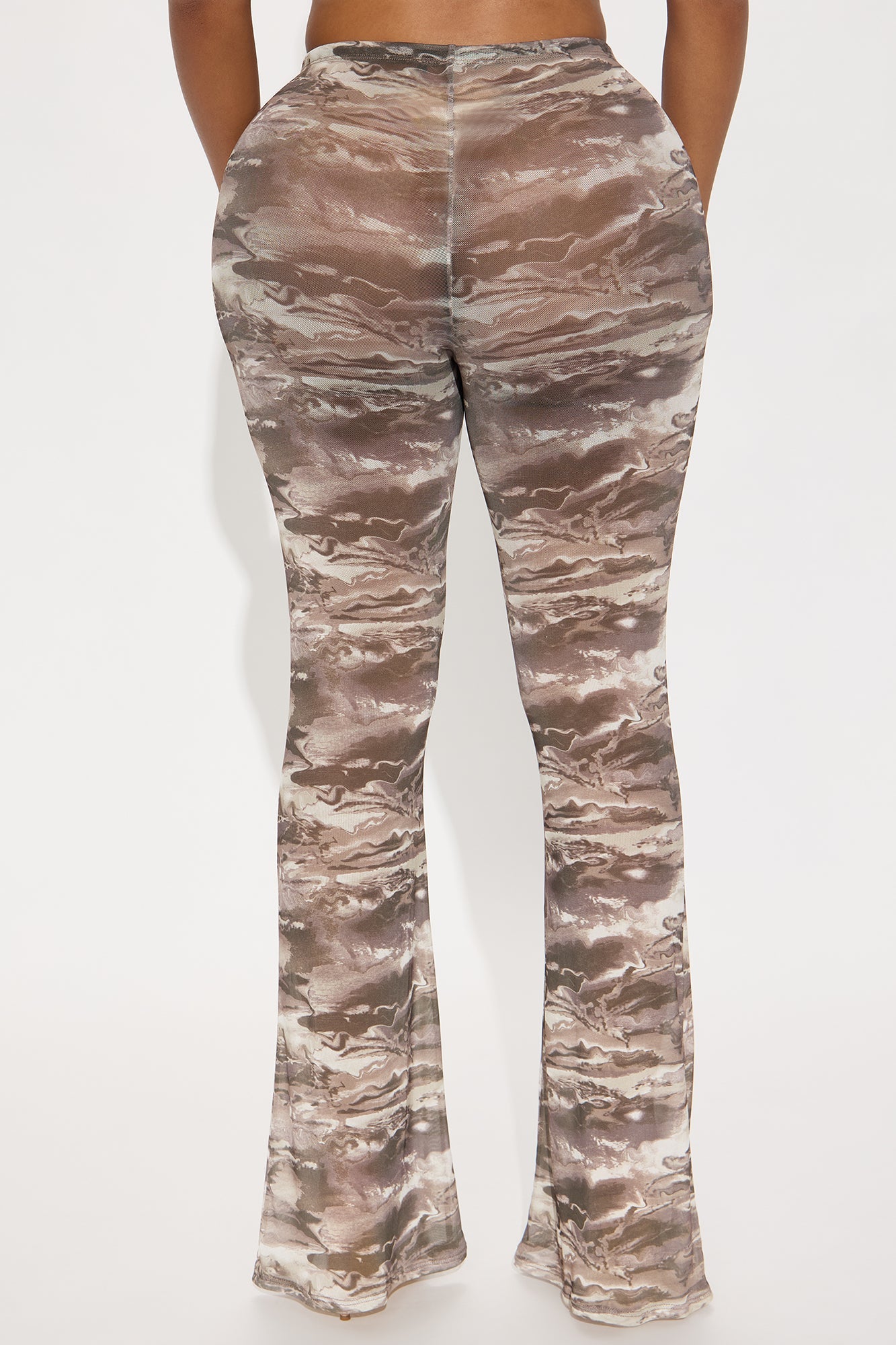 Estella Marble Mesh Flare Pant - Brown/combo