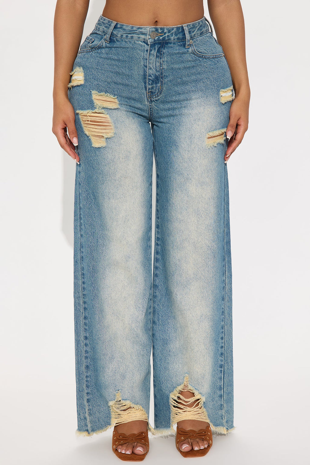 Big Deal Non Stretch Destructed Wide Leg Jeans - Vintage Wash